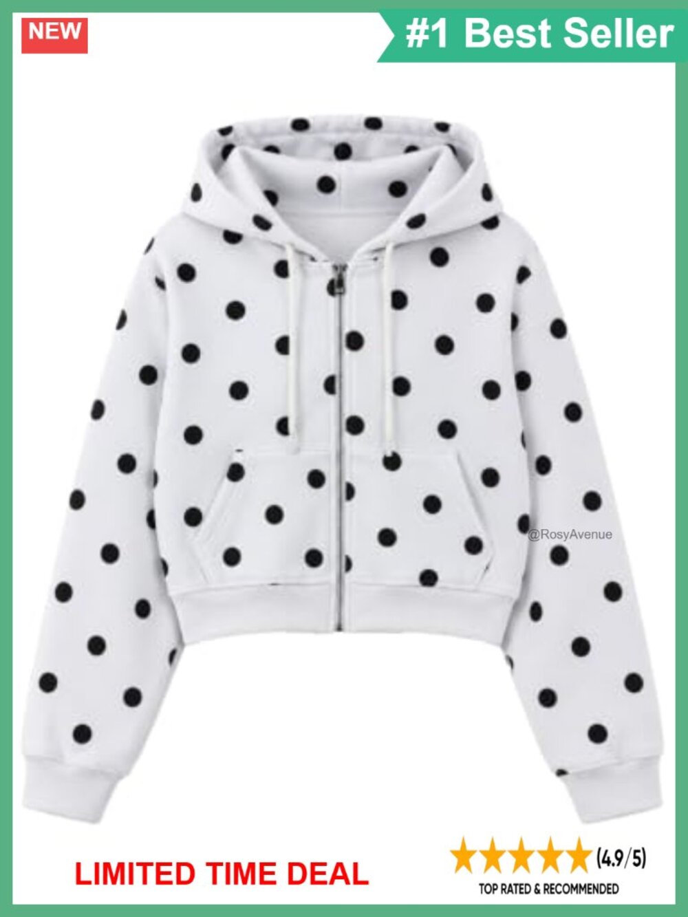 Fleece Lined Zip Up Cropped Hoodie Polka Dot Sweatshirt Women